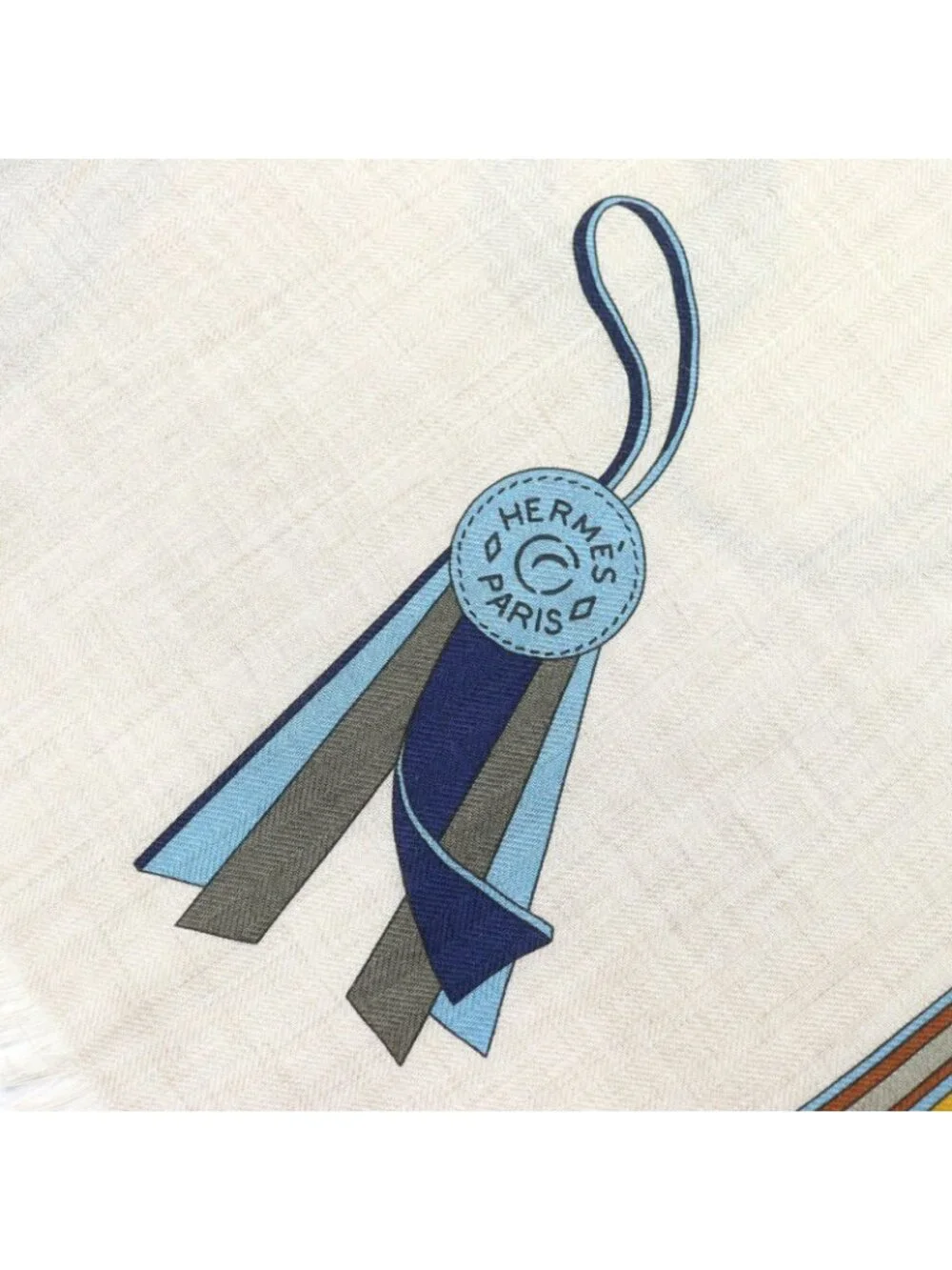 Hermes Rectangle Brides ET Gray Bridle And Charm Cashmere Silk Fringe Scarf